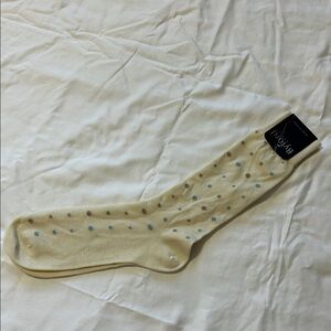 Ivory Beige Dotted Byford London Calf Socks Casual Dress NWT Size 10-13